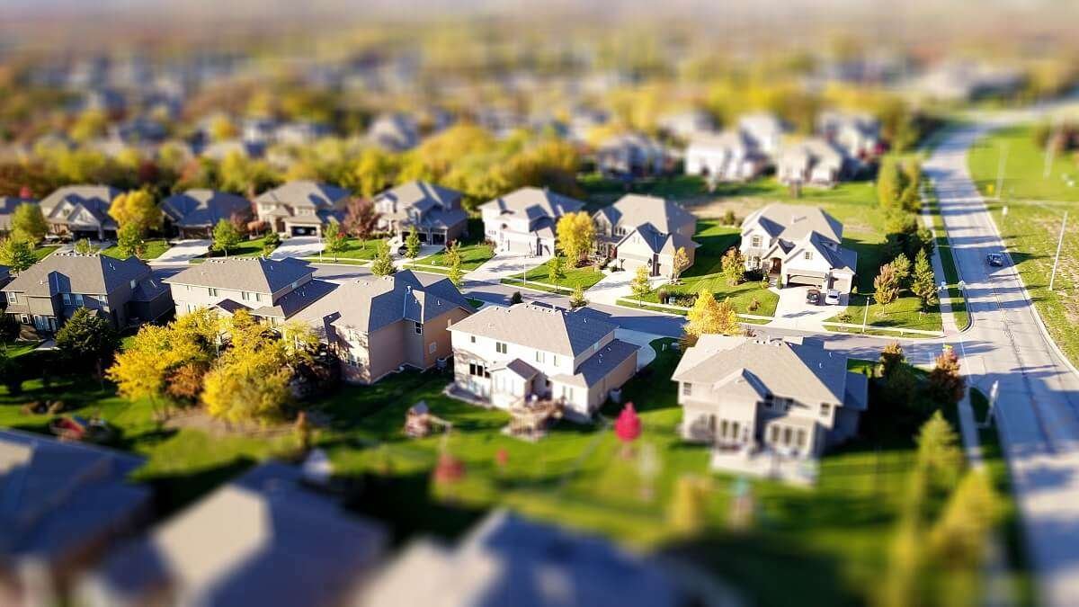 high angle shot of suburban neighborhood 1546168