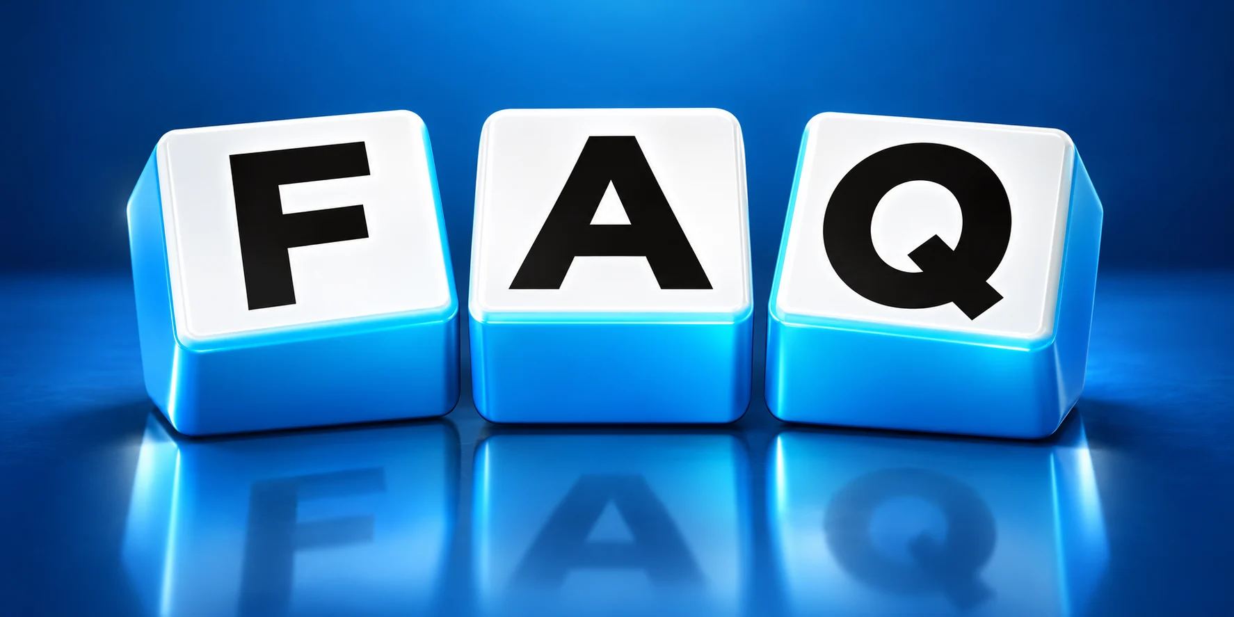 Letter blocks spelling FAQ on a blue background
