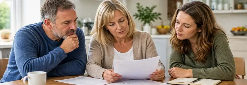 Family members looking through paperwork for an inherited property