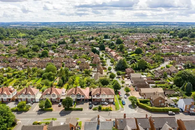 Aerial view of homes in a West Midlands suburb