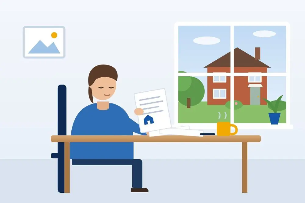 Illustration of a homeowner calmly reading through property paperwork at home