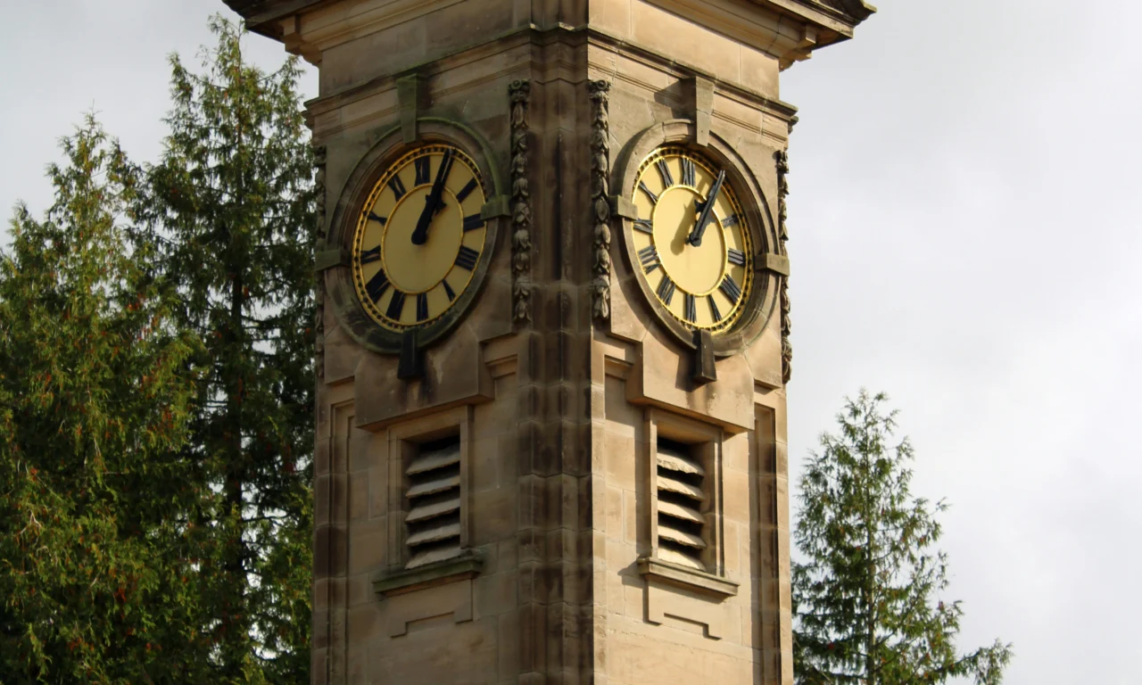 A clock tower in Royal Leamington Spa