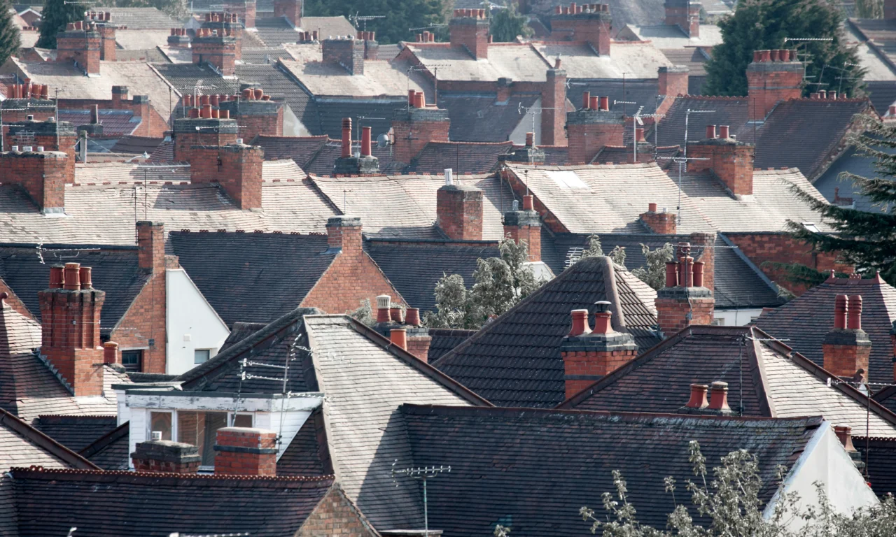 Rooftops of terraced houses in an English town